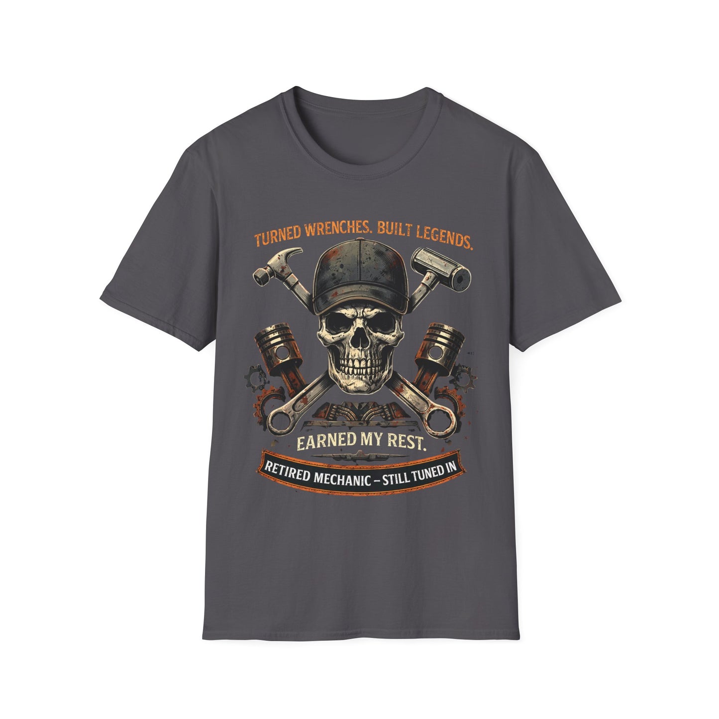Retired Mechanic T-Shirt — "Turned Wrenches, Built Legends" Skull & Tools Tee