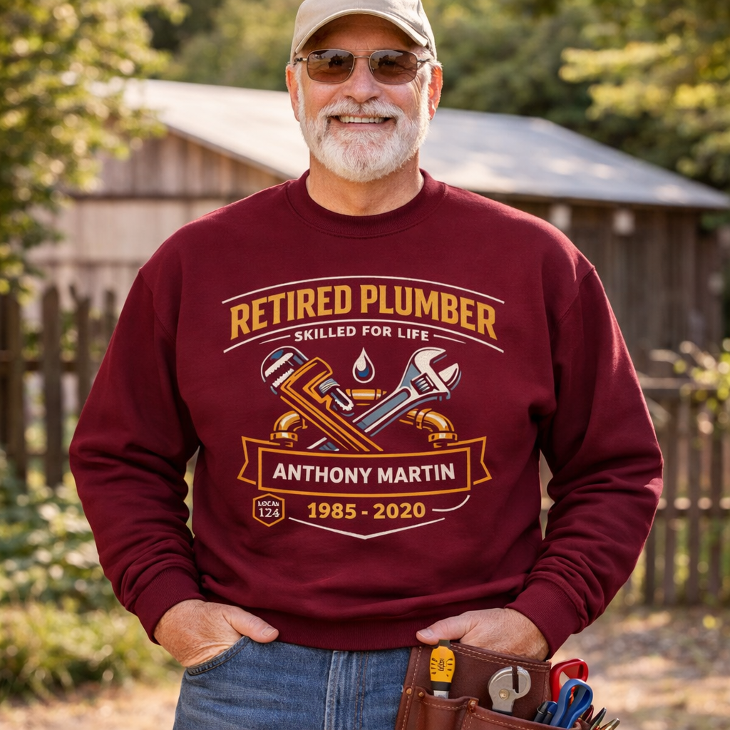 Personalized Retired Plumber Sweatshirt - Skilled For Life | Custom Name & Years