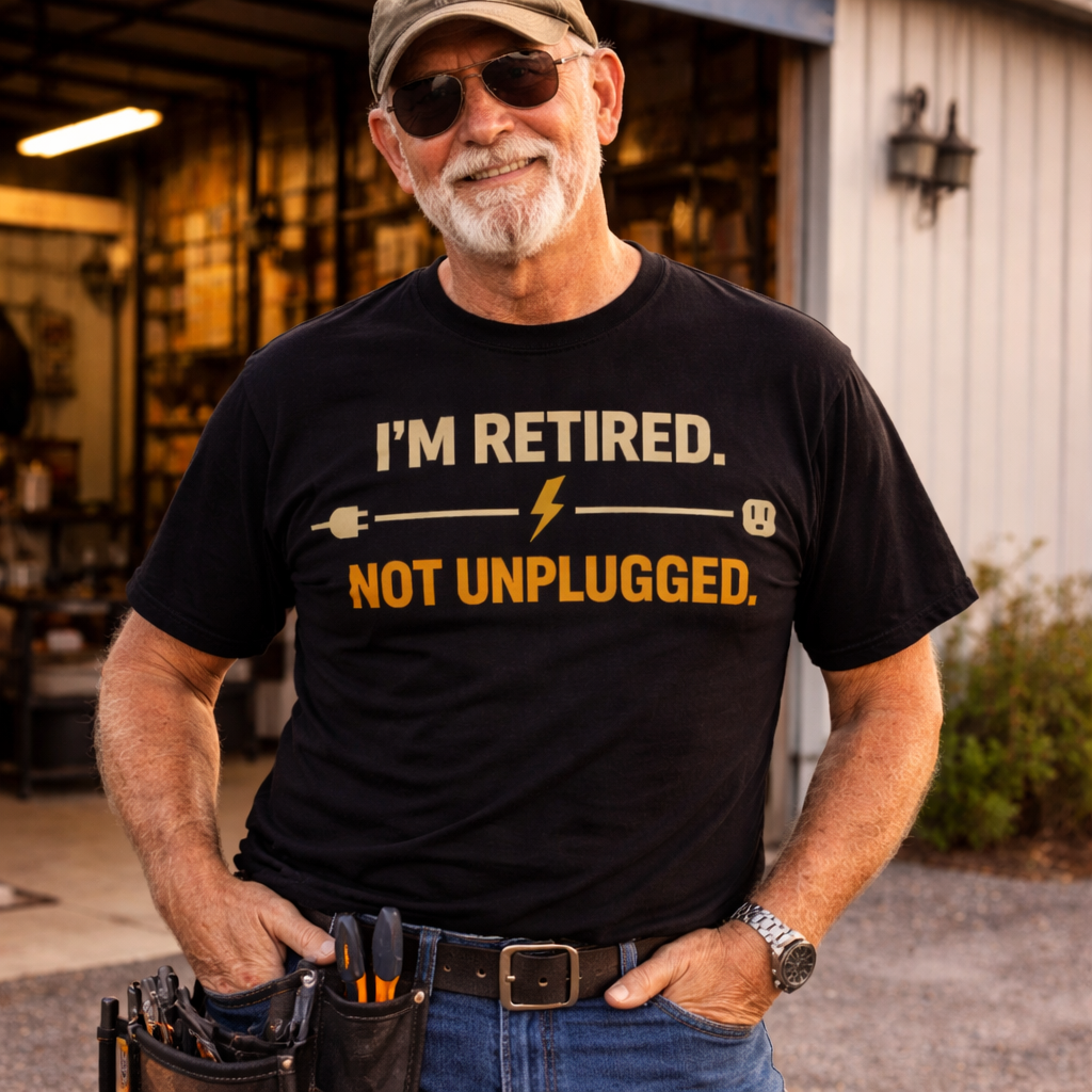 Retired Not Unplugged T-Shirt — Retirement Tee for Electricians