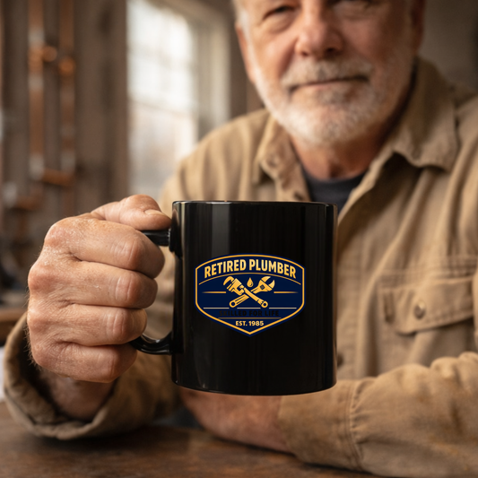 Retired Plumber Mug - Est. 1985 Black Coffee Mug - Plumber Retirement Gift