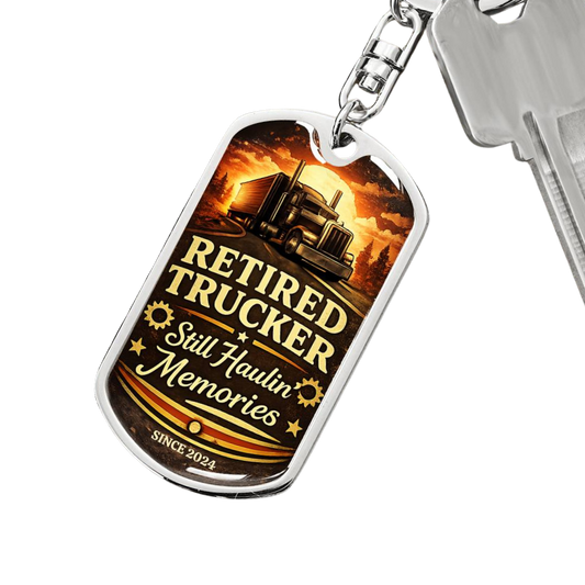 Personalized Dog Tag with Swivel Keychain - Gift For Retired Trucker